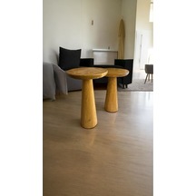 Simillo Wood Ahşap 2'li Set Konik Model Mantar Yan Sehpa Modern Fiskos / Koyu Ceviz Renkli / Zigon Sehpa Vernikli Kahverengi