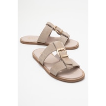 Luvishoes Luvi Shoes Sveta Bej Süet Tokalı Hakiki Deri Kadın Terlik Bej
