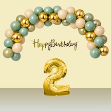 2 Yaş Retro Gold Kromgold Küfyeşili Kumbeji Balon Happy Birthday Banner Gold Rakam Doğum Günü Süsü Çok Renkli