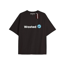 Wasted Unisex Oversize Yazılı Tshirt Siyah Siyah