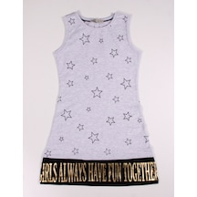 Toontoy Kız Çocuk Yıldız Baskılı Elbise Gri Melanj