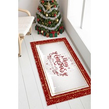 Dijital Baskılı Kaymaz Tabanlı Yıkanabilir Kırmızı Merry Christmas Halısı