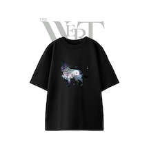 Thewert Wolf Night Sky Tasarım Baskılı Ünisex Siyah Oversize T-shirt