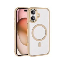 Zore Apple İphone 16 Plus Kılıf Wireless Şarj Özellikli Nvth Krom Magsafe Silikon Kapak-gold