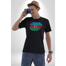 Azerbeycan Bayrağı Unisex Unisex Siyah Organik Baskılı T-shirt Penye Yüksek Kalite Siyah