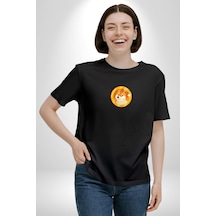 Doge Coin Siyah Oversize Unisex Ön Orta Minimal Baskılı Tişört Siyah
