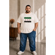 Sngl Tekstil Erkek Büyük Beden Kısa Kollu Suriye Bayrak Baskılı Tişört 3xl 4xl 5xl 6xl 7xl 8xl 9xl Ekru