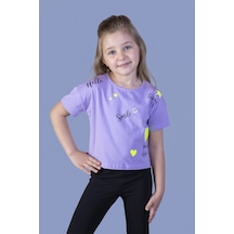 Toontoy Kids Toontoy Kız Çocuk Crop Model Neon Baskılı Tişört Lila