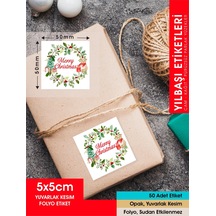 Yılbaşı Etiket Ayıcıklı-1, Merry Christmas, 5 Cm-50 Adet Folyo Sticker Çok Renkli