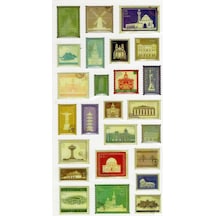 Vintage Sticker Pul Retro Style Kabartmalı Stiker Çıkartma Etiket 9x17 Cm - Tarihi Mekanlar Cami Kilise Pul Mektup Çok Renkli