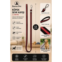 Köpek Sevk Kayışı 1,1 Metre Kırmızı Çizgili Dokuma Metal Klipsli Tüm Irklar İçin Gezdirme Kayışı