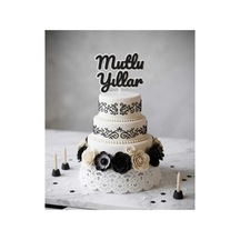 2 Adet Mutlu Yıllar Yazılı Pasta Üstü Süsleme Seti - Kişiye Özel Renk Seçenekli Cake Topper