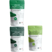 Naturiga Organik Spirulina Tozu + Klorella  Tozu + Buğday Çimi 3 x 100 G