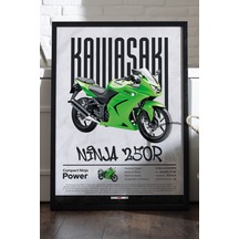 Kawasaki Ninja 250 R Siyah Ahşap Çerçeveli Poster, Dekoratif Motosiklet Duvar Tablosu
