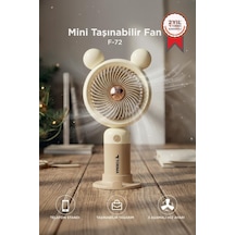 Şarjlı El Vantilatörü Telefon Standlı 3 Kademeli Ayıcıklı Taşınabilir Masa Fanı F72 Bej