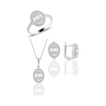 Gümüş Rodyumlu Oval Gümüş Baget Taşlı Üçlü Set Gümüş Rodyumlu Oval Gümüş Baget Taşlı Üçlü Set