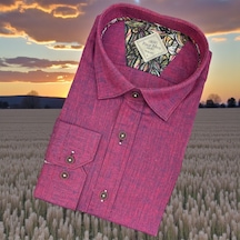 Linen Uzun Kol Pamuklu Yakası Gizli Düğmeli Gömlek Slim Fit Kalıp Fuşya