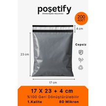 Gri Cepsiz Kargo Poşeti 17x23+4 Cm Yapışkan Bantlı Kargo Zarfı 200 Lü E-ticaret Poşeti