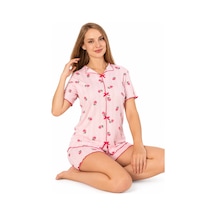 Genel Markalar Kadın Çiçek Desenli Pembe Şortlu Pijama Takımı Pembe Pembe