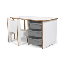 Industrial Living 3 Çekmeceli Çocuk Etkinlik Masası - Beyaz Mdf - Beyaz - Gri