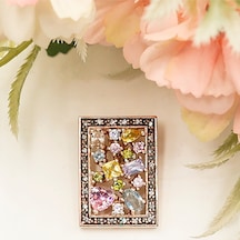 Renkli Zirkon Taşlı Dikdörtgen Kolye Rose - Gold -  Gümüş