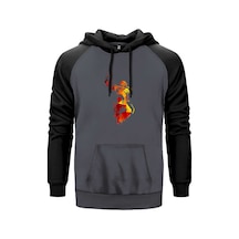 Red Basketball Silhouette Gri Renk Reglan Kol Sweatshirt Gri