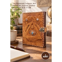 1 Adet Taşlı Deri Defter Taş Süslemeli Tasarım, Not Defteri Ve Journal, Leather Notebook 18 X 13 Cm