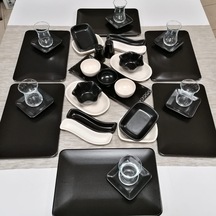 Keramika Takım Kahvaltı 36 Parça 6 Kişilik Mat Siyah Krem Siera Siyah