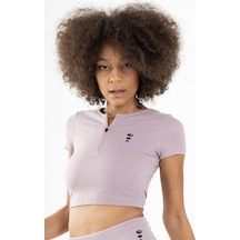 Maraton Active Slimfit Kadın Bisiklet Yaka Kısa Kol Fitness Lila Crop Top 21973 Lila