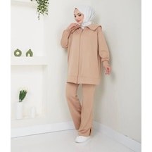 Lovie Moda Kadın Şal Yaka Eşofman Takımı Bej