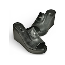 Fox Shoes Y555250703 Siyah Hakiki Deri Dolgu Topuklu Kadın Terlik Siyah