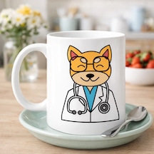 Doktor Kedi Tasarımlı Porselen Kupa Model 174 Sevimli Veteriner / Doktor Kedi Kahve Kupası Kedi Severlere Ve Sağlık Çalışanlarına Hediye Diğer
