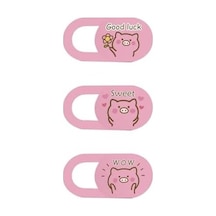 Kamera Kapatıcı Laptop Tablet Telefon Uyumlu Ultra İnce 0.7 Mm Sürgülü Webcam Cover 3m Yapışkan Pembe Pig Desenli 3 Lü Set Çok Renkli