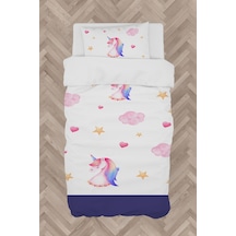 Mekta Home Bebek Ve Çocuk Odası Unicorn Ve Seksek Desenli Lacivert Nevresim Takımı