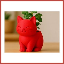 Bezos 3d Baskı Sevimli Kedi Saksı - Figürlü Sukulent Saksısı-kırmızı Erdotıca Standart