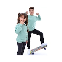 Zuzunga Basic Bisiklet Yaka Şardonlu Çocuk Sweatshirt 3-10 Yaş Krem Suyeşil Suyeşili