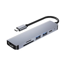 6'sı 1 Arada Çok Fonksiyonlu Tip-c Hub Alüminyum Alaşımlı Tip-c Dönüştürücü, Hd Usb2.0 Usb3.0 Pd Bağlantı Noktaları Tf