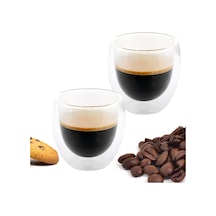 2 Adet Çift Cidarlı İki Katmanlı Borosilikat Cam Bardak, Yalıtımlı Cappuccino Latte Kahve Kupas Şeffaf