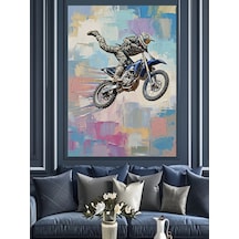 Ahşap Tablo Havada Uçan Motokros Motoru
