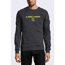 Altered Carbon Logo & Yazi Baskılı Füme Erkek Örme Sweatshirt