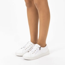 Kadın Hakiki Deri Geniş Kalıp Günlük Ayakkabı Sneakers Beyaz