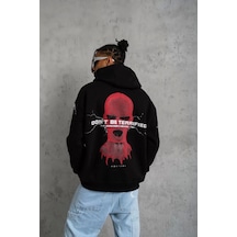 Erkek Maske Baskılı Kapüşonlu Sweat - Siyah Siyah