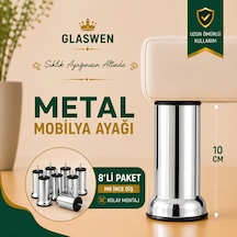 8 Adet Metal Destek Ayağı 10 Cm Krom Mobilya Kanepe Baza Koltuk Ünite Ayakları Metrik 8 Civatalı İnce Diş