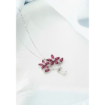 Çekirdekjewelry 925 Ayar Gümüş Kırmızı Taşlı Buket Kolye Gri