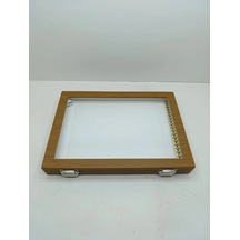 Cam Kapaklı Deri Kumaş Kahve-beyaz Renk 34 Cm / 24 Cm Tırnaklı Kolye Sergileme Standı