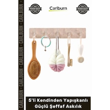 Askılık Banyo Mutfak Kapı Arkası Duvar Askı Seti 5'li Kendinden Yapışkanlı Güçlü Şeffaf Askılık Çok Renkli