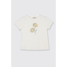 Panço Liberty Kumaş Nakış Detaylı Kız Çocuk Tişört Krem 5611GK05005