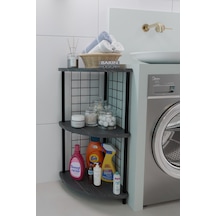 3 Raflıı Köşe Raf Banyo Ve Çamaşır Odası Çok Amaçlı Düzenleyici Metal Gövde Çevir Kur Kolay Kurulum Siyah Mermer