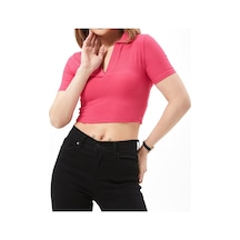 Eylül Moda Kadın Fuşya Gömlek Yaka Crop Top