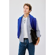 Defacto Regular Fit Klasik Yaka Kareli Poplin Uzun Kollu Gömlek H4805ax26auın59 İndigo-ın59